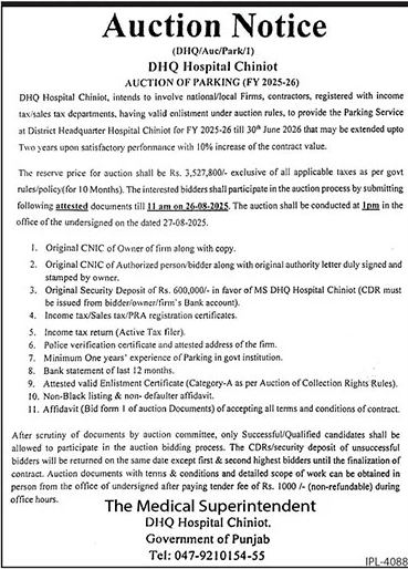 DHQ Hospital Chiniot Tender Notice